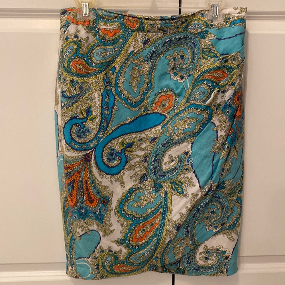 Sunny Leigh Turquoise paisley linen skirt